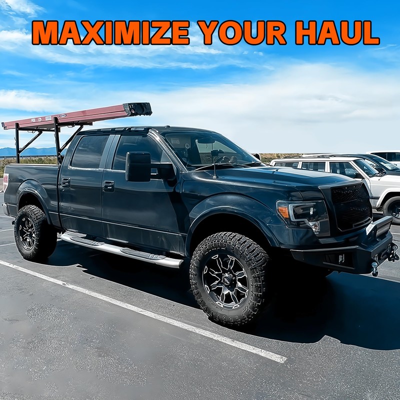 MaxxHaul 50934 Heavy Duty Ladder Rack (with 2 tiedowns), Black
