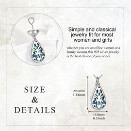 Urn Necklace for Ashes 925 Sterling Silver Ash Necklace for Women Filigree Drop Abalone Shell Cremation Jewellery for Ashes, Sterling Silver, Abalone