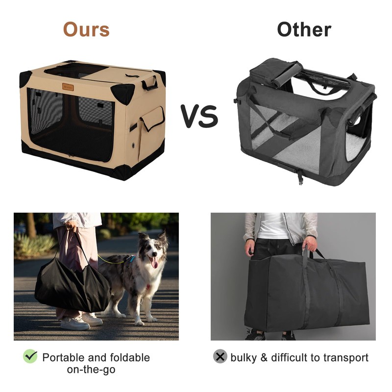 Garnpet Soft Dog Crate for Large Dogs, 4-Door Foldable Collapsible
