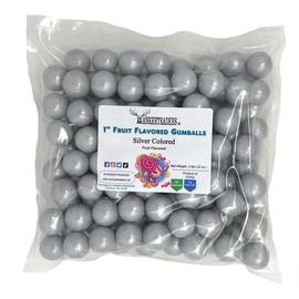 YANKEETRADERS Silver Fruit Flavored Gumballs 1", 2 Pounds Bulk