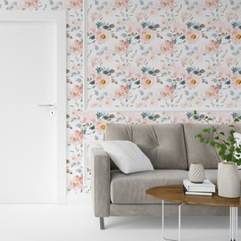 UniGoos Elegant Watercolor Pink White Flowers Peel and Stick Wallpaper Self-Adhesive Floral Temporary Wall Paper Roll Removable Contact Paper for Cabinet Living Room Decor 17.7" x 118.1"