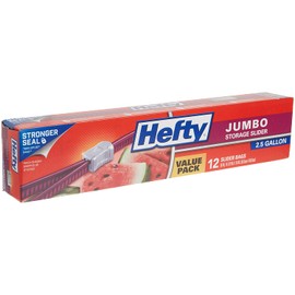 Hefty Slider Jumbo Storage Bags, 2.5 Gallon Size, 12 Count