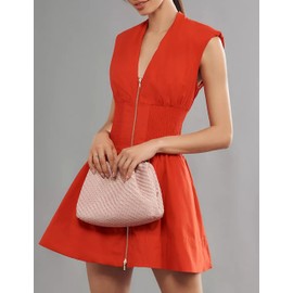 Meyhad Women’s V Neck Summer Dress Cap Sleeve Zipper Mini Dress Smocked Slit Dress with Pockets(0968-CoralRed-M)