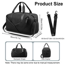 Alaoo Travel Gym Bag, Sports Gym Bag with Wet Pockets and Shoe Compartment, Durable Sports Holdall Bags Travel Bag for Fitness, Travel, Hiking with Men and Women, Black