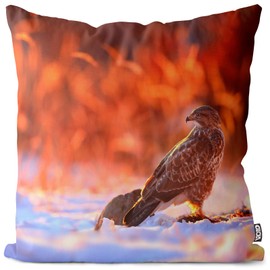 VOID Habicht Winter Jagd Vogel Kissenbezug Kissenhülle Polyester Dekoration Weihnachten Winter Weihnachts-Deko Kissen, Kissen Größe:50 x 50 cm