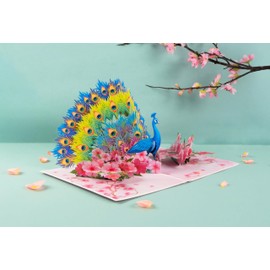 PQ Bees Peacock Birthday Cards for Women, Pop Up Mothers Day Card, 3D Anniversary, Valentines Day, Pop Up Gifts for Her, Him, Wife, Husband, Sister, Mum (Peacock)