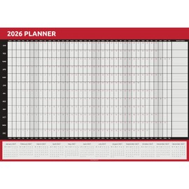 2026 Wall Planner Calendar A1 Size (84cm x 59cm) Full Year to view Calendar Home Office Work Runs Full Year (Red)