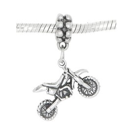 LGU Sterling Silver Oxidized 3D Dirt Bike Dangle Bead Charm