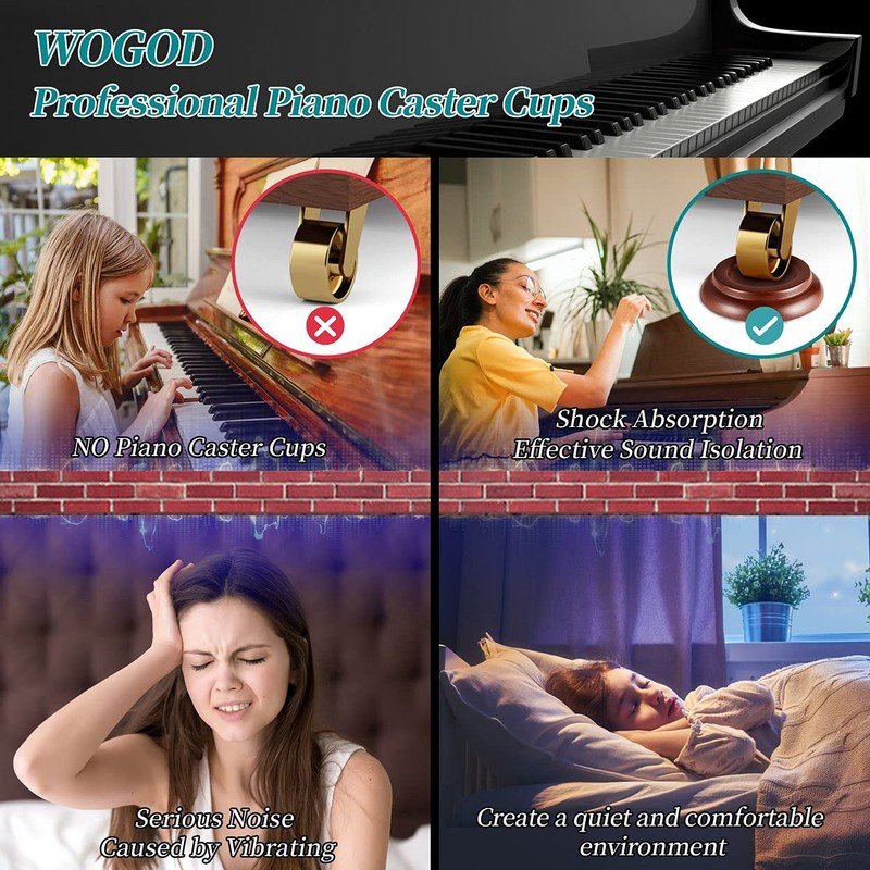 Piano Caster Cups & Pads for Hardwood Floors - Upright