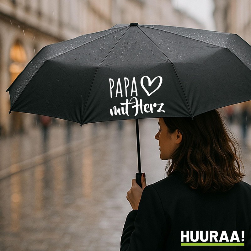 Huuraa Regenschirm Papa mit Herz Geschenk 98cm Schwarz Doppelautomatik Papa