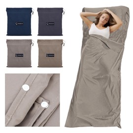 Mayoii Compact Sleeping Bag Liner, Collapsible Sleeping Bag Sack Sheet for backpacking, Camping, Hotel, Travel, Portable Sleeping Camping Liner Sheet with Pillow Slot for Adults, Kids(30×83In-Gray)