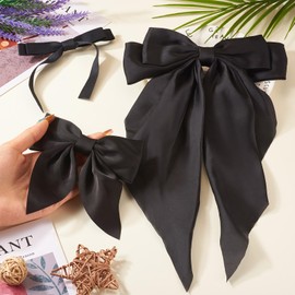 Beadthoven 3pcs 3 Styles Black Bowknot Hair Barrettes Big Bow Hair Clips Large Cloth Ribbon Bowknot Hairpins French Style Solid Color Hair Accessories for Women Headdress Party Hair Decorations