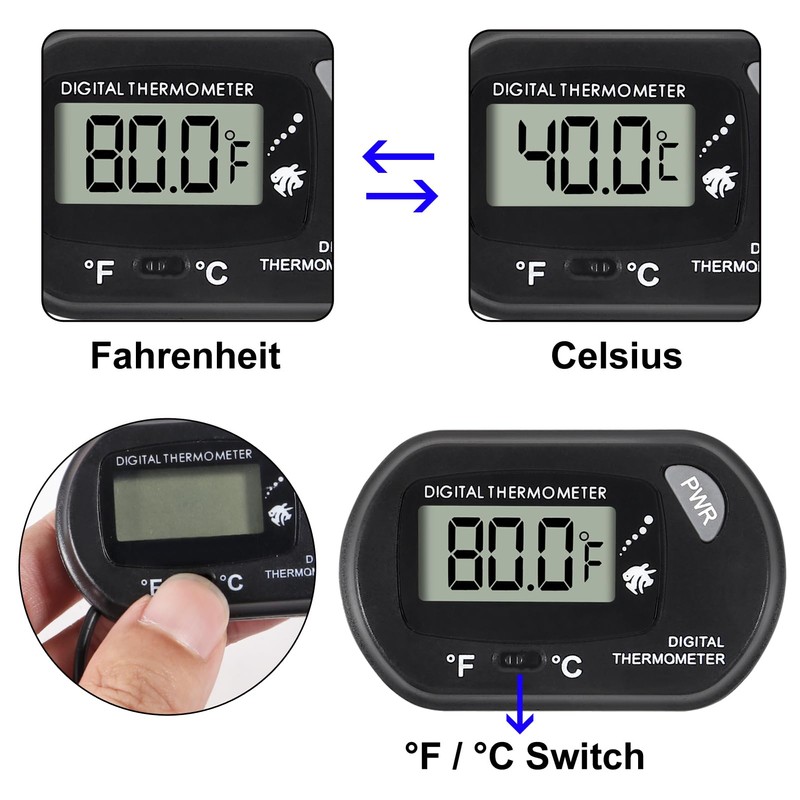 ALAMSCN 2PCS Aquarium Thermometer LCD Display Fish Tank Thermometer with