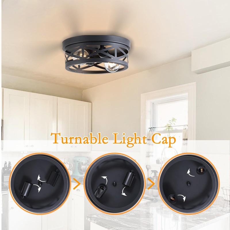 Litaddscen 2 Pack Black Farmhouse Flush Mount Ceiling Light,2-Light Rustic