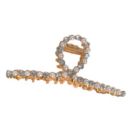 Xansema Metal Hair Claw Clip for Thick Thin Hair, Large Rhinestone Pearl Hair Claw Clip for Women Girls, Fashion Hair Claws Clip Jaw Clamps Hair Accessories for Wedding Party (Pearl Rhinestone)