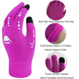 Kids Running Gloves Winter Cycling Warm Knitted Thermal, Touchscreen Glove Non-Slip for Work Driving Ridding Sport Outdoor (Hot Pink, Age 5-12)