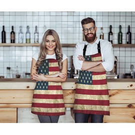 Moslion Rustic USA Flag Apron,Vintage American Patriotic Us Flags Apron,Adjustable Neck Bib Apron for Men Women,Suitable for Kitchen Cooking Waitress Chef Apron