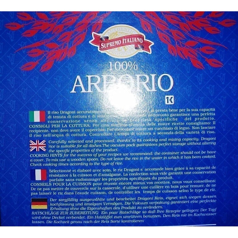 Supremo Italiano 100 % Arborio Rice 101 % Arborio Rice