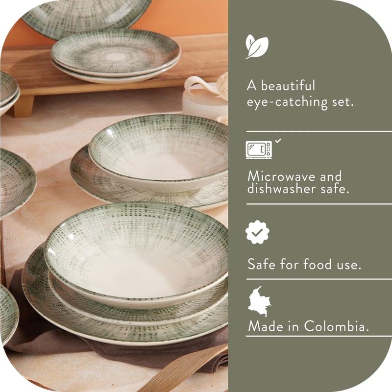 Corona 12-Piece Textured Modern Textured Finish Ceramic Dinnerware Sets, Plates