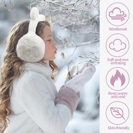 yotutun Women's Girls Ear Warmers Winter Cat Ears Earmuffs Winter Cartoon Soft Plush Earmuffs Cold Protection Foldable Warming Earmuffs for Outdoor Children Gift, White