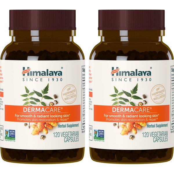 Himalaya DermaCare, Mild Acne Relief for Clear, Smooth & Radiant Looking Skin, 560 mg, 120 Capsules, 2 Month Supply, 2 Pack