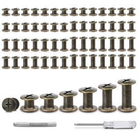 120Sets Chicago Screws, 6 Sizes Leather Rivets Assorted Kit, Chicago Screws Rivets for Leather Belts Purses Bag Shoes Bookbinding (Bronze, M5 X 4,5,6,8,10,12mm)
