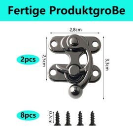 QZKJQDD Right Latch Hook, Antique Vintage Quick Closure, Right Latch Hook Hasp Latch, Antique Decorative Hasp, for Small Wooden Box, Jewellery Box, Wine Box with Screws (Pack of 2)
