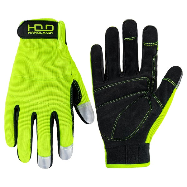 HANDLANDY Men's Reflective Work Gloves High Visibility Touch Screen Padded