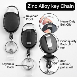 2-Pack PU Leather Vertical ID Badge Holders with Heavy Duty Retractable Reel Clips – Clear Window & 2 Card Slots (Black)