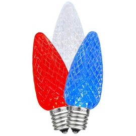 Novelty Lights 25PK C9 LED Faceted Ultra Bright Dimmable Outdoor Christmas Light USA Replacement Bulbs LED Replacement Bulbs, Led Bulbs, Outdoor Light Bulbs String Light Bulbs (Red/Pure White/Blue)