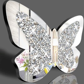 XIHACTY Large Butterfly Shaped Mirror for Home Décor, Crystal Crushed Diamond Silver Mirror,12.6’’X20” Butterfly Decorations for Room Decor for Kids Nursery Classroom Wedding Décor.