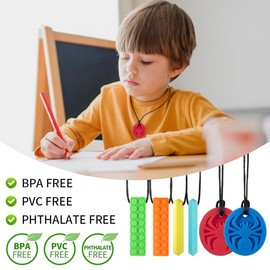 Chew Necklaces for Sensory Kids, 6 Pack Chewy Necklace Sensory for Autism, ADHD, SPD, Silicone Oral Chew Toys Teething Necklace for Adults Reduce Anxiety Fidget
