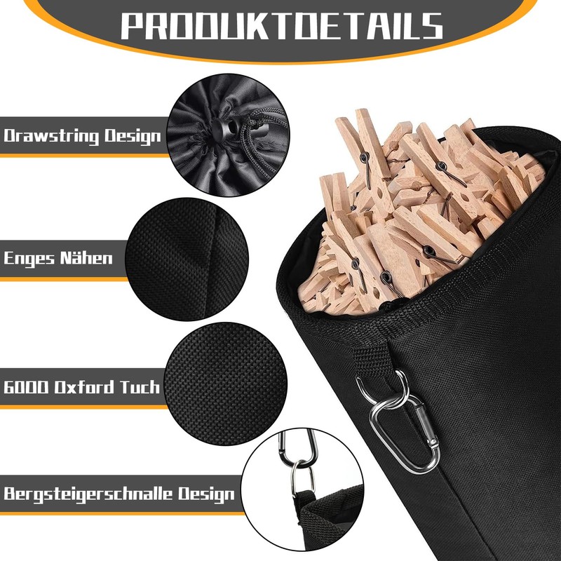 Hanging Clothes Peg Bag, 15 x 20 cm, Black Clothes