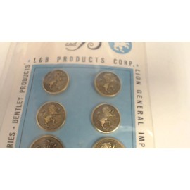 8 Vintage Metal Lion Rampant Coat Of Arms Buttons NOS L&B PRODUCTS HONG KONG