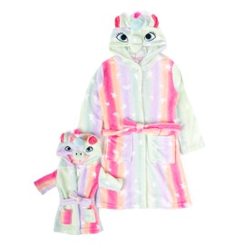 Leveret Girl and Doll Fleece Hooded Robe Stars 10 Year