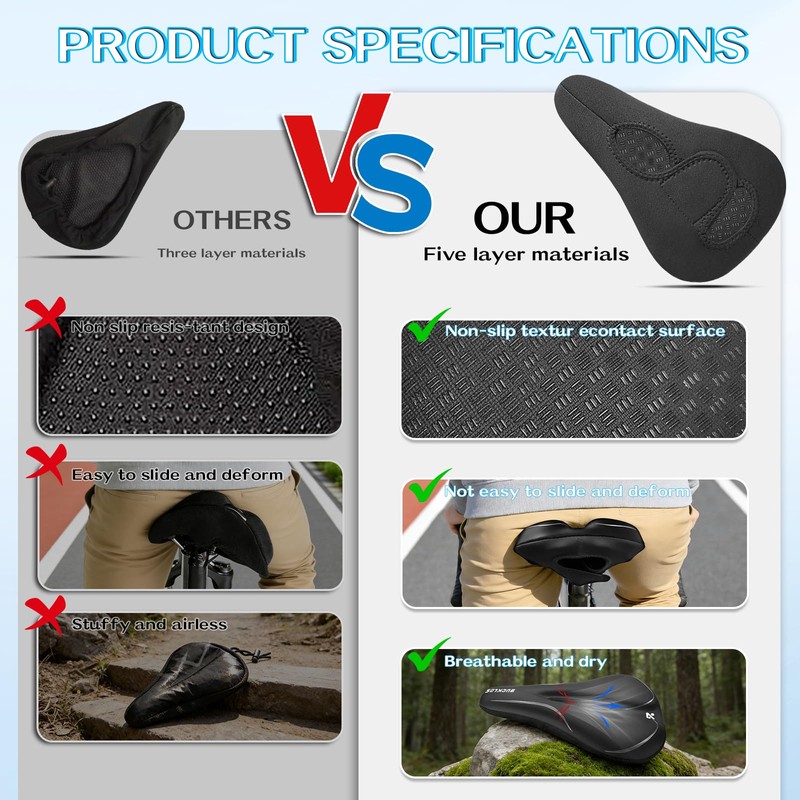 AEYINO Bike Seat Cushion Gel Padded Cover 11×7×1.2 Inch for