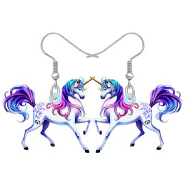 TIZURO Acrylic Floral Cute Unicorn Earrings Fantasy Myths Animals Dangle Novelty Jewellry For Women Rainbow Unicorn Lovers Charms Party Gifts (Purple)