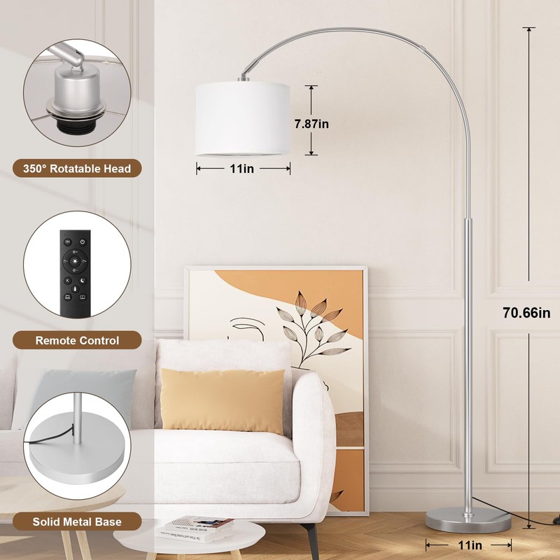 Ambimall 70" Dimmable Arc Floor Lamp with Remote, Color Temperatures