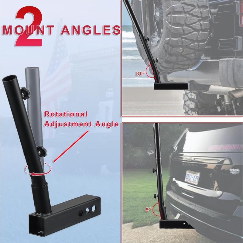 Truck Flag Pole Kit with Trailer Hitch Holder - Heavy