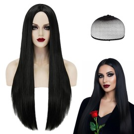 Long Straight Black Wig for Women Ladies 29.5" Halloween Party Cosplay Costume Wigs with Hairnet Birthday Daily Anime Carnival Book Day Gift