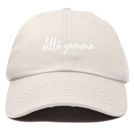 Delta Gamma Cursive Sorority Hat Womens Embroidered Baseball Cap Beige