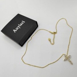 Auyisci Cross Necklace for Women | 14K Gold Plated Cross Pendant Necklace Trendy Cross Pendant Chain Necklace Minimalist Daily Decoration Jewellery For Women Dainty Religious Gift