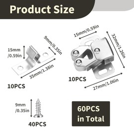 10 Pcs Twin Double Roller Catch, Zinc Plated Door Catch, Cupboard Latch with 40 Screws, Cabinet Wardrobe Door Latch, Furniture Catches, Closet Wardrobe Catch for Home Caravan Kitchen Drawer Bookcase