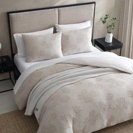 Vera Wang - Comforter Set, Luxurious Bedding with Matching Shams, Floral Design, Serene Room Essentials (Roses Beige, Queen)