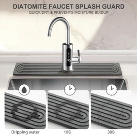 Faucet Mat for Kitchen Sink, Diatomite Fast Drying Stone Sink Tray, Super Absorbent, Prevents Moisture Buildup - Faucet Splash Guard for Bathroom Counter, Kitchen [Dark Grey, 23.6" x 3.9"]