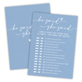 Nuckxy Bridal Shower Game Cards - He Said She Said - 30 Pcs Blue Minimalism Wedding Game Cards, Engagement Party Game, Modern Bridal Shower Party Favor & Decorations - B07