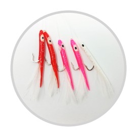 FLADEN Fishing - Single Packs of Feathered Sandeels Rig - Ready to Use Tied Boat Wreck Sea and Shore - 60lbs Mainline - 5 Hook - Size 2/0 - (Pink/Red/White) [17-6201-5-2/0]