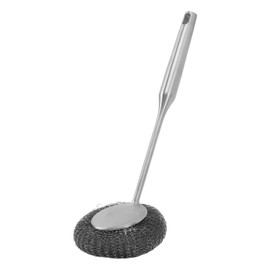 Long Handle Steel Wool Scrubber Deep Clean Rustproof Stainless Steel Dish Scrubber Brush for Pots Pans Grills Silver