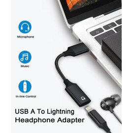 USB A to Lightning Female Audio Adapter, External Sound Card USB-A to Female Lightning Adapter HiFi Audio Headphones Converter Fit with USB A MacBook Computer PC Support Volume Mic Nylon Braided