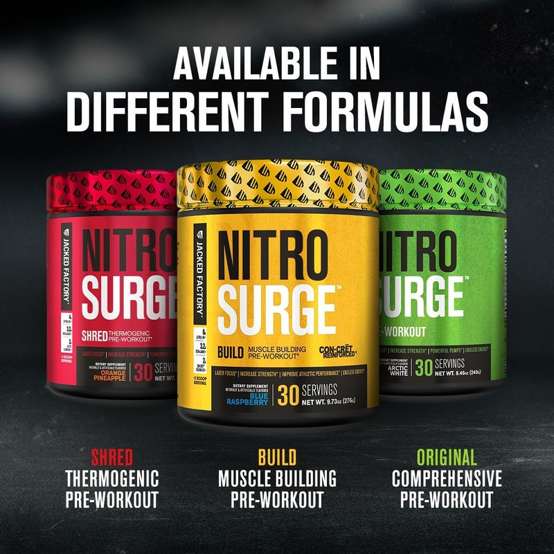 Jacked Factory Nitrosurge Build Pre Workout with Creatine for Muscle